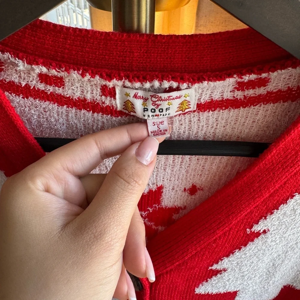 NWOT Merry Christmas By Poof Red and White Festive Sweater | Small - Picture 3 of 6